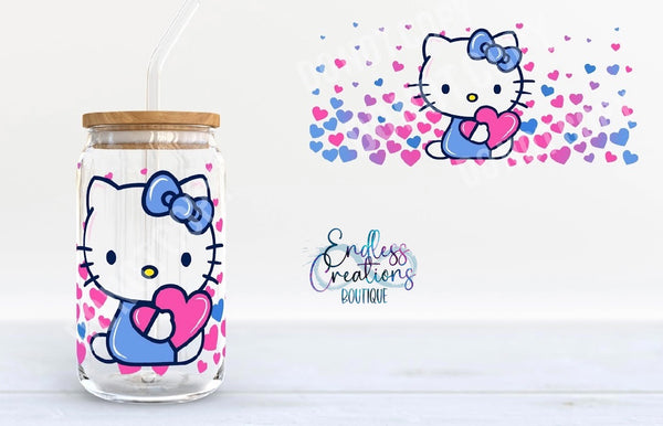 16oz Glass Can Cup Kitty Hearts